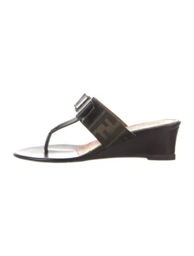 Pre-owned Fendi Zucca Ff Logo Leather Sandals In Brown