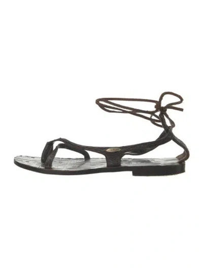 Pre-owned Fendi Zucca Ff Logo Leather Sandals In Brown