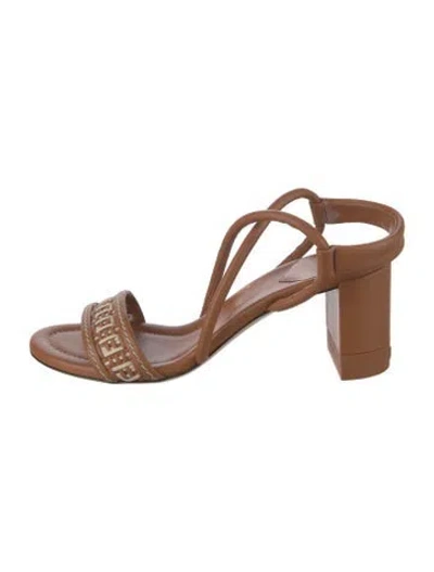 Pre-owned Fendi Zucca Ff Logo Leather Sandals In Brown