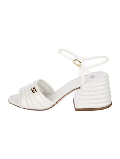 Pre-owned Fendi Zucca Ff Logo Leather Sandals In Gold/white