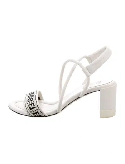 Pre-owned Fendi Zucca Ff Logo Leather Sandals In White