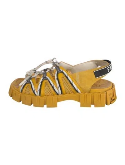 Pre-owned Fendi Zucca Ff Logo Leather Sandals In Yellow