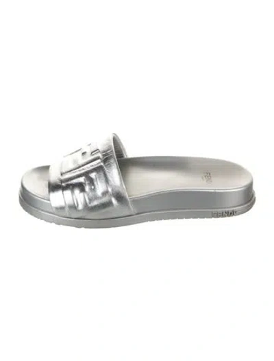 Pre-owned Fendi Zucca Ff Logo Leather Slides