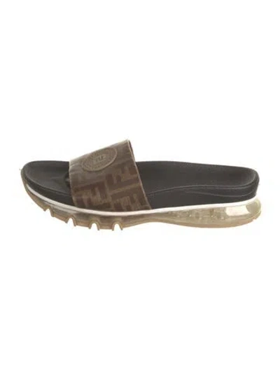 Pre-owned Fendi Zucca Ff Logo Leather Slides In Multicolor