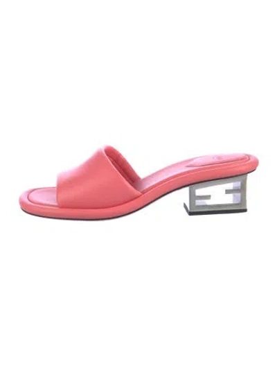 Pre-owned Fendi Zucca Ff Logo Leather Slides In Pink