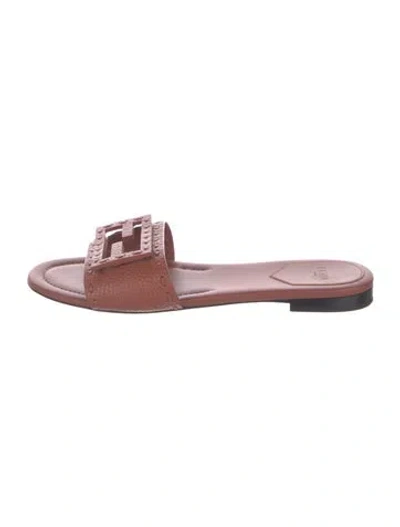 Pre-owned Fendi Zucca Ff Logo Leather Slides In Pink