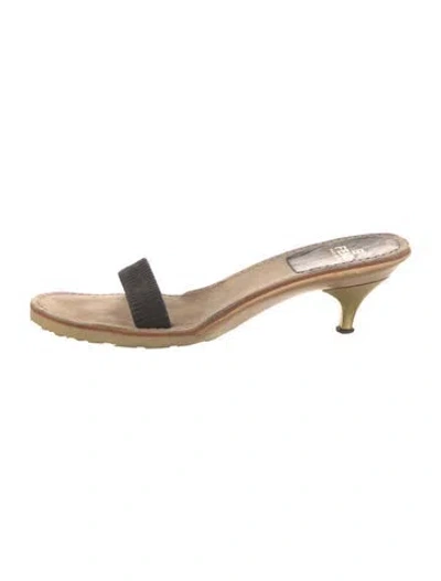 Pre-owned Fendi Zucca Ff Logo Leather Slides In Red