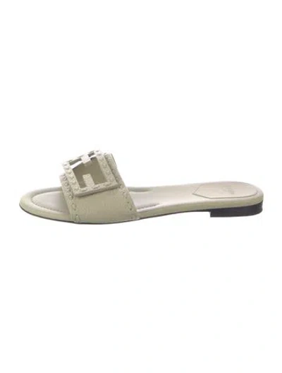 Pre-owned Fendi Zucca Ff Logo Leather Slides In White