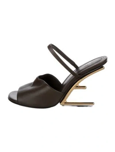Pre-owned Fendi Zucca Ff Logo Leather Slingback Pumps In Brown