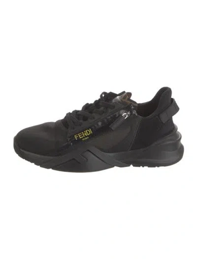 Pre-owned Fendi Zucca Ff Logo Leather Sneakers In Black
