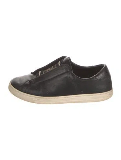 Pre-owned Fendi Zucca Ff Logo Leather Sneakers In Black