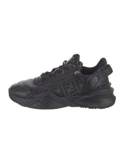 Pre-owned Fendi Zucca Ff Logo Leather Sneakers In Black