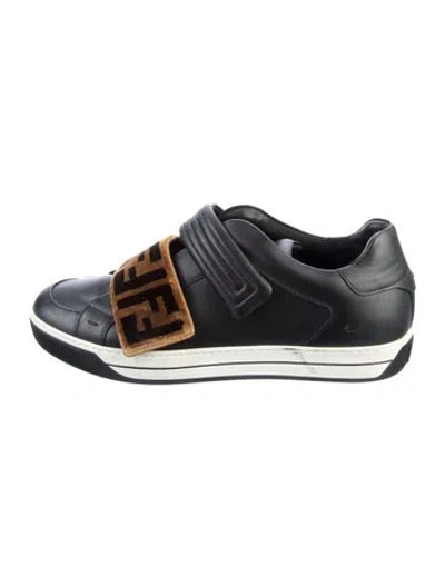 Pre-owned Fendi Zucca Ff Logo Leather Sneakers In Black