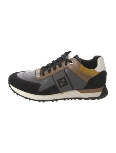 Pre-owned Fendi Zucca Ff Logo Leather Sneakers In Black