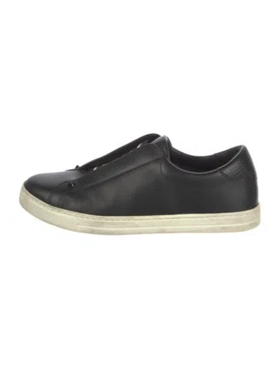 Pre-owned Fendi Zucca Ff Logo Leather Sneakers In Black