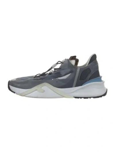 Pre-owned Fendi Zucca Ff Logo Leather Sneakers In Blue