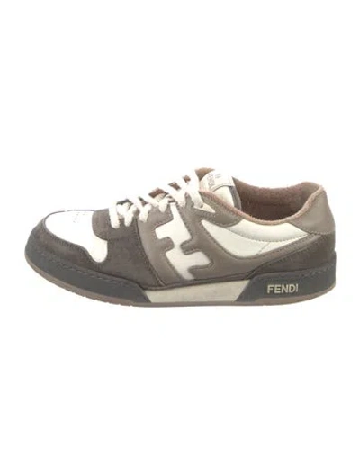 Pre-owned Fendi Zucca Ff Logo Leather Sneakers In Brown