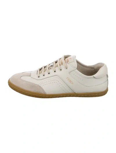 Pre-owned Fendi Zucca Ff Logo Leather Sneakers In Neutral