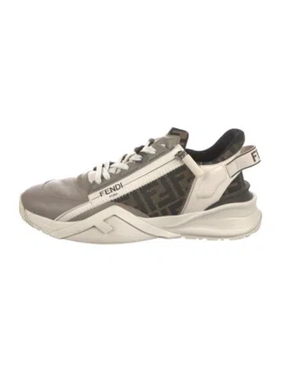 Pre-owned Fendi Zucca Ff Logo Leather Sneakers In Neutral