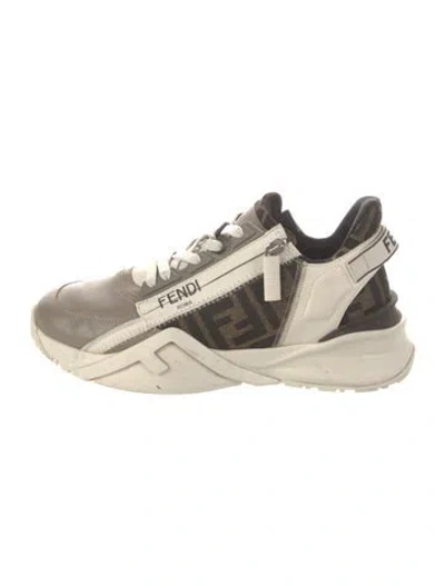 Pre-owned Fendi Zucca Ff Logo Leather Sneakers In Neutral