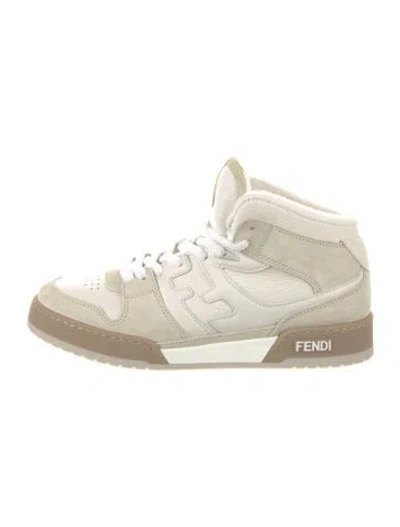 Pre-owned Fendi Zucca Ff Logo Leather Sneakers In Neutral