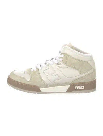Pre-owned Fendi Zucca Ff Logo Leather Sneakers In Neutral