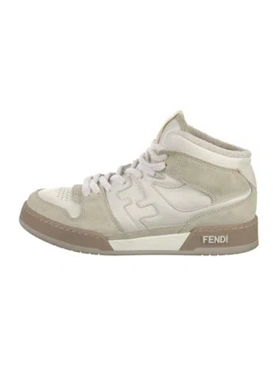 Pre-owned Fendi Zucca Ff Logo Leather Sneakers In Neutrals