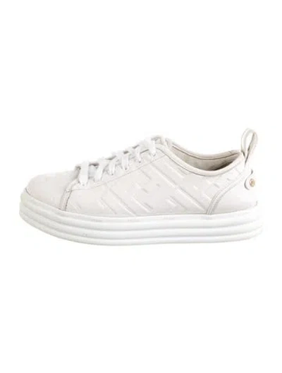 Pre-owned Fendi Zucca Ff Logo Leather Sneakers In Pink