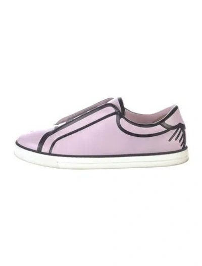 Pre-owned Fendi Zucca Ff Logo Leather Sneakers In Purple