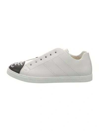 Pre-owned Fendi Zucca Ff Logo Leather Sneakers In White