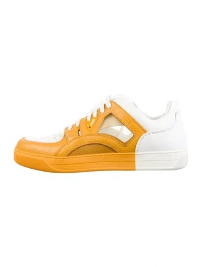 Pre-owned Fendi Zucca Ff Logo Leather Sneakers In White