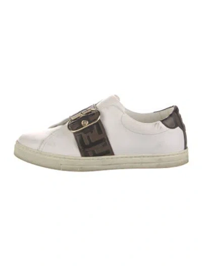 Pre-owned Fendi Zucca Ff Logo Leather Sneakers In White