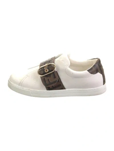 Pre-owned Fendi Zucca Ff Logo Leather Sneakers In White