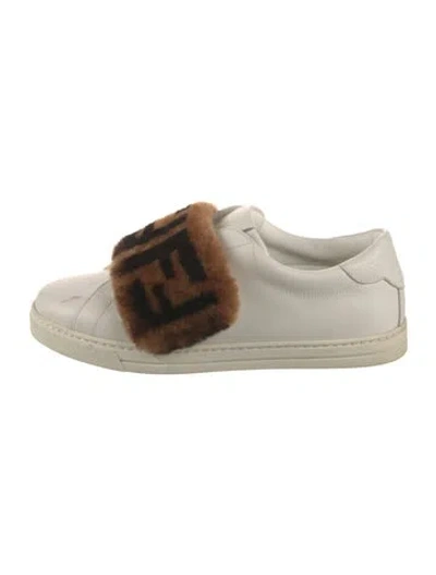 Pre-owned Fendi Zucca Ff Logo Leather Sneakers In White