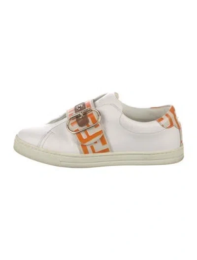 Pre-owned Fendi Zucca Ff Logo Leather Sneakers In White