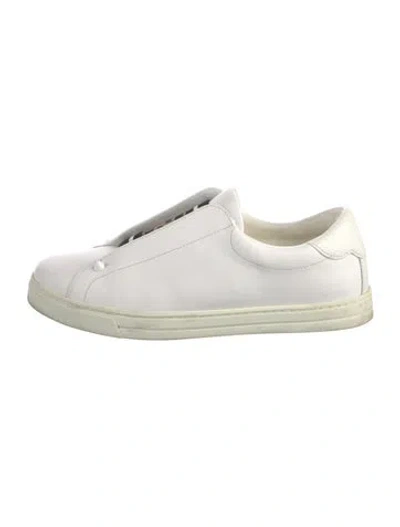 Pre-owned Fendi Zucca Ff Logo Leather Sneakers In White