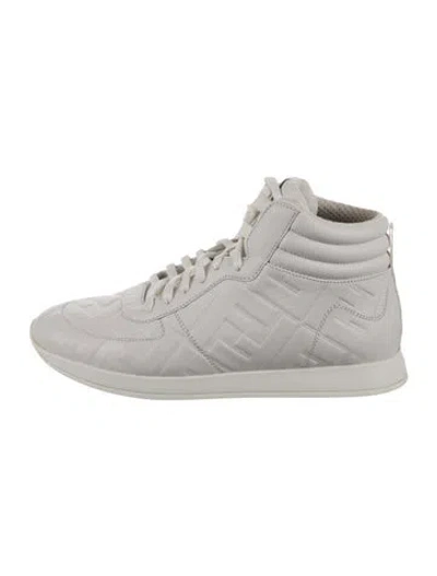 Pre-owned Fendi Zucca Ff Logo Leather Sneakers In White