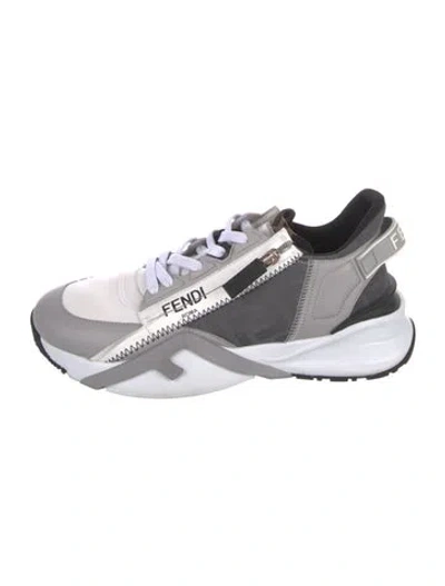 Pre-owned Fendi Zucca Ff Logo Leather Sneakers In White