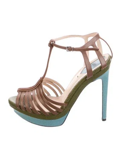 Pre-owned Fendi Zucca Ff Logo Leather T-strap Pumps In Brown