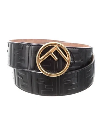 Pre-owned Fendi Zucca Ff Logo Leather Waist Belt In Black