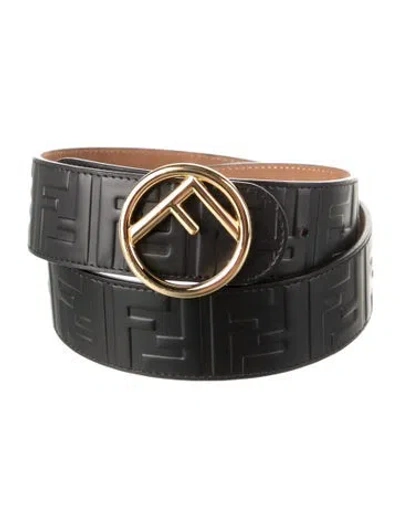 Pre-owned Fendi Zucca Ff Logo Leather Waist Belt In Black