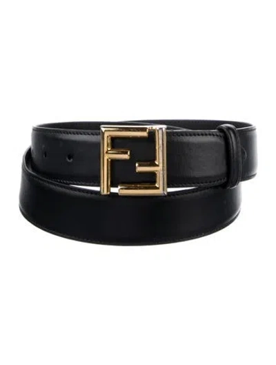 Pre-owned Fendi Zucca Ff Logo Leather Waist Belt In Black