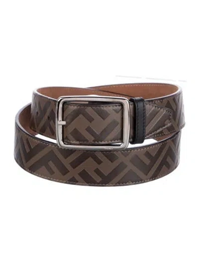 Pre-owned Fendi Zucca Ff Logo Leather Waist Belt In Brown
