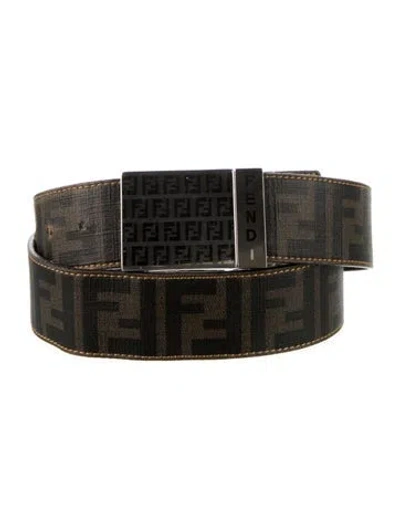 Pre-owned Fendi Zucca Ff Logo Leather Waist Belt In Neutral
