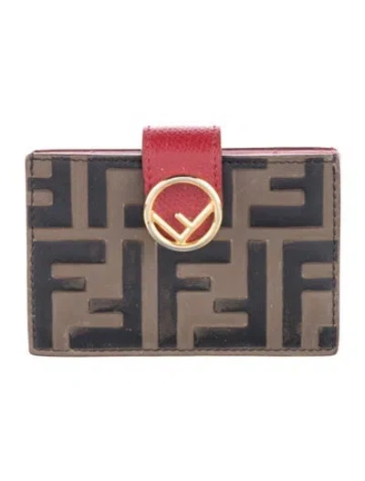Pre-owned Fendi Zucca Ff Logo Leather Wallet In Brown