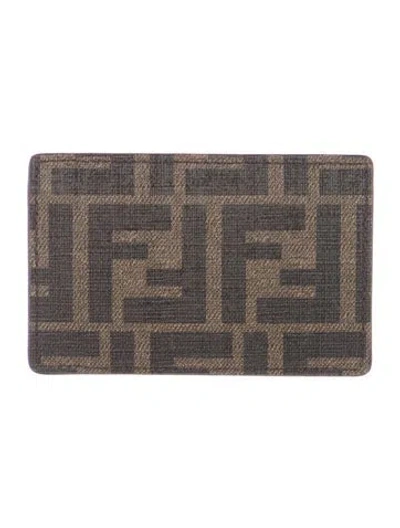 Pre-owned Fendi Zucca Ff Logo Leather Wallet In Brown