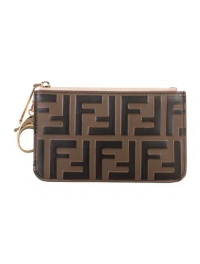 Pre-owned Fendi Zucca Ff Logo Leather Wallet In Brown