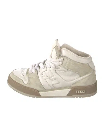 Pre-owned Fendi Zucca Ff Logo Leather Wedge Sneakers In White