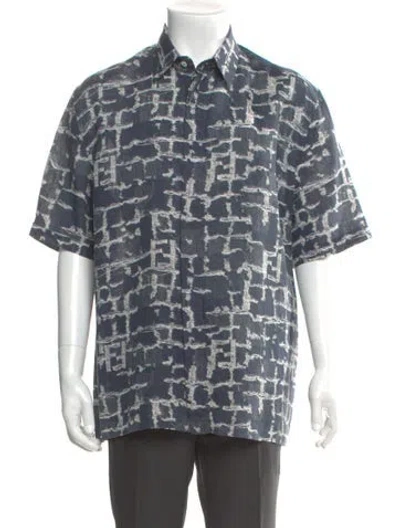 Pre-owned Fendi Zucca Ff Logo Linen Shirt In Blue