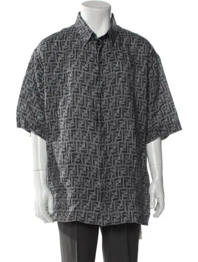 Pre-owned Fendi Zucca Ff Logo Linen Shirt In Gray